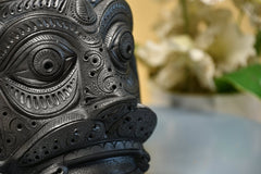 Unique Black Terracotta Asur Mask with Vase - Artisan Home Décor - Additional View