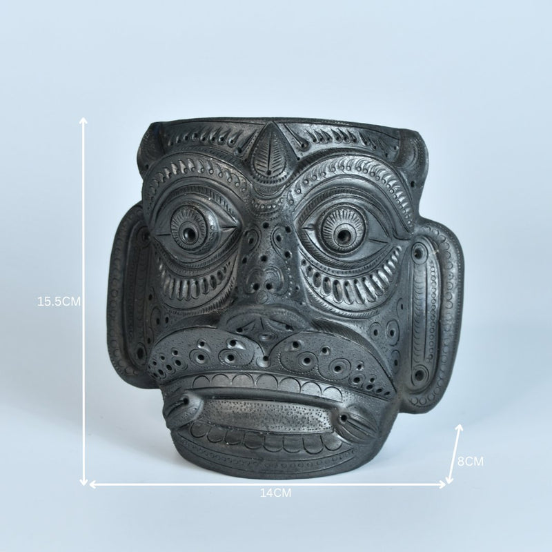 Unique Black Terracotta Asur Mask with Vase - Artisan Home Décor – view 9