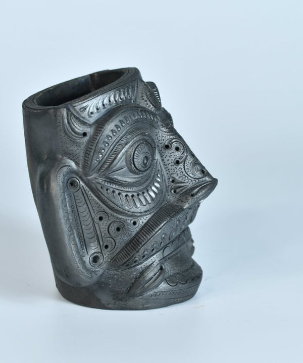 Unique Black Terracotta Asur Mask with Vase - Artisan Home Décor — image 8