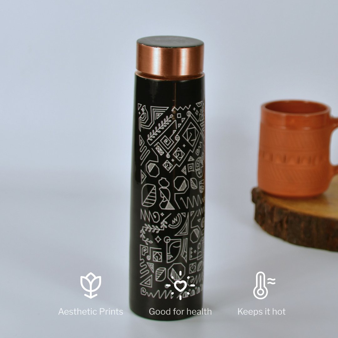 Sowpeace Copper Tribal Art Bottle: Stylish Kitchenware Decor