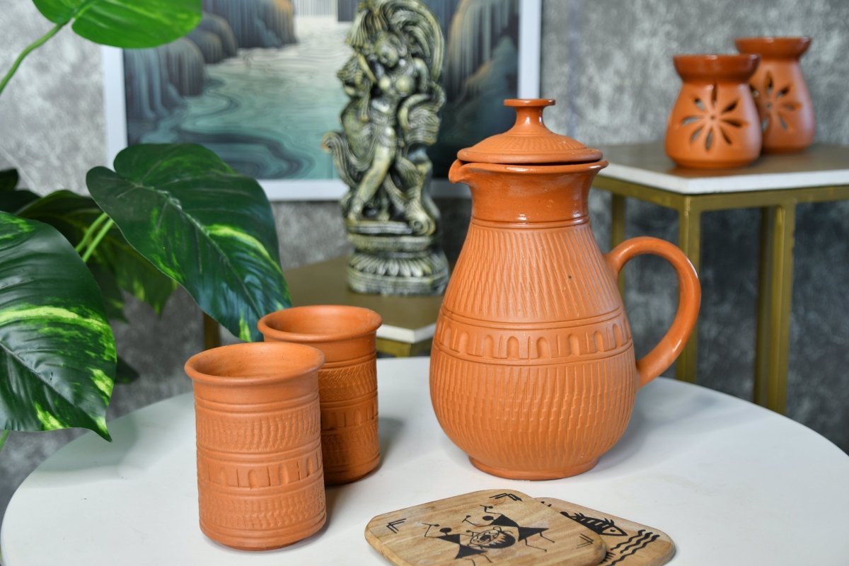 Terracotta Water Jug: Artisan Elegance for Home and Kitchen