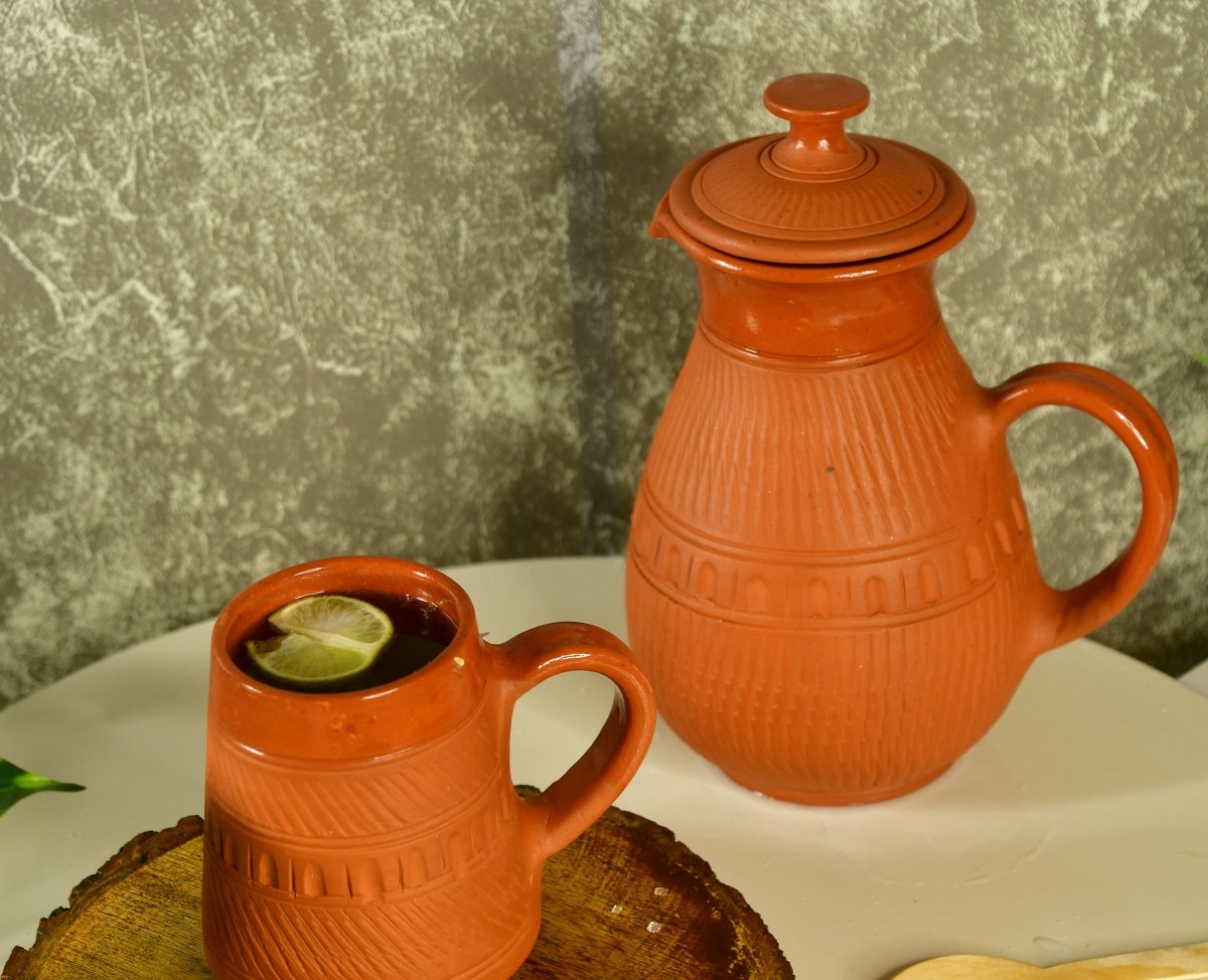 Terracotta Water Jug: Artisan Elegance for Home and Kitchen