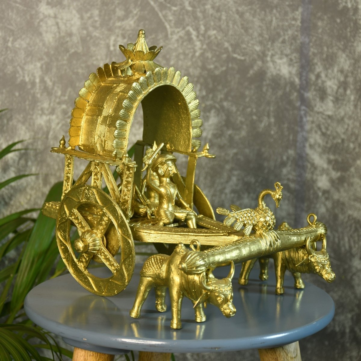 Large Dhokra Craft - Cow Cart Brass Decor