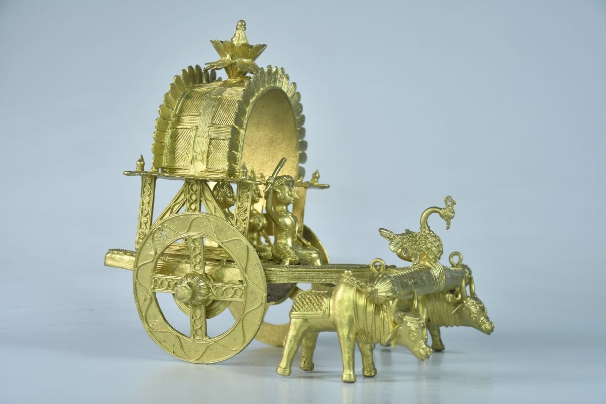 Large Dhokra Craft - Cow Cart Brass Decor