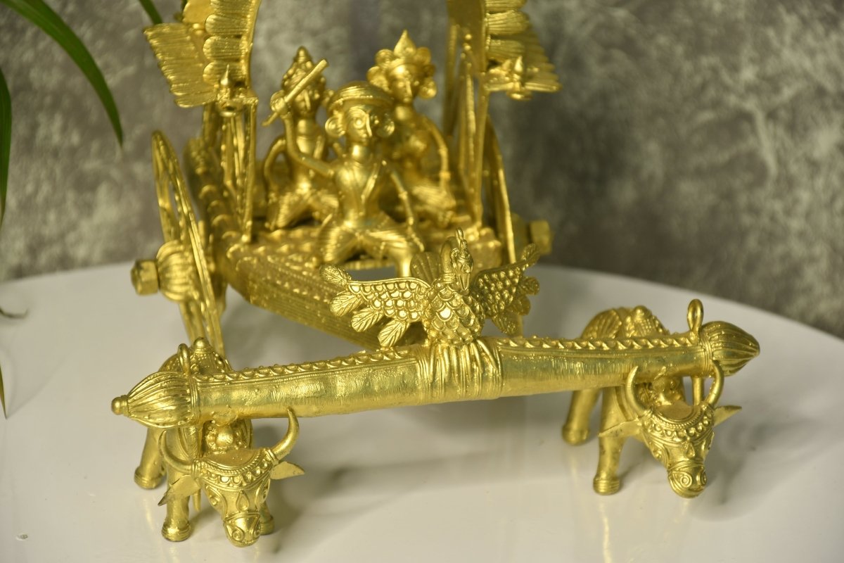 Large Dhokra Craft - Cow Cart Brass Decor