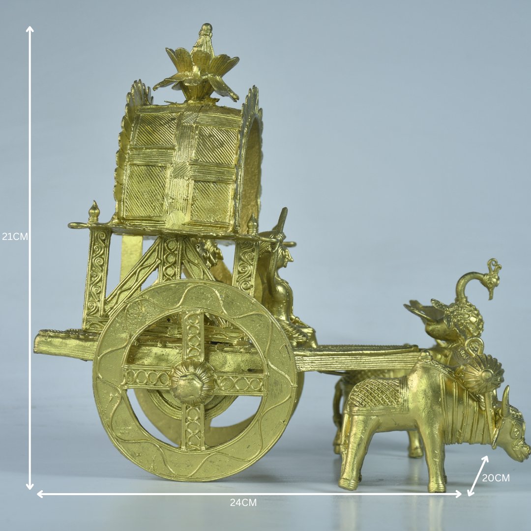 Large Dhokra Craft - Cow Cart Brass Decor