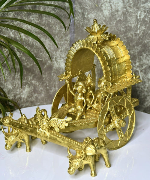 Large Dhokra Craft - Cow Cart Brass Decor