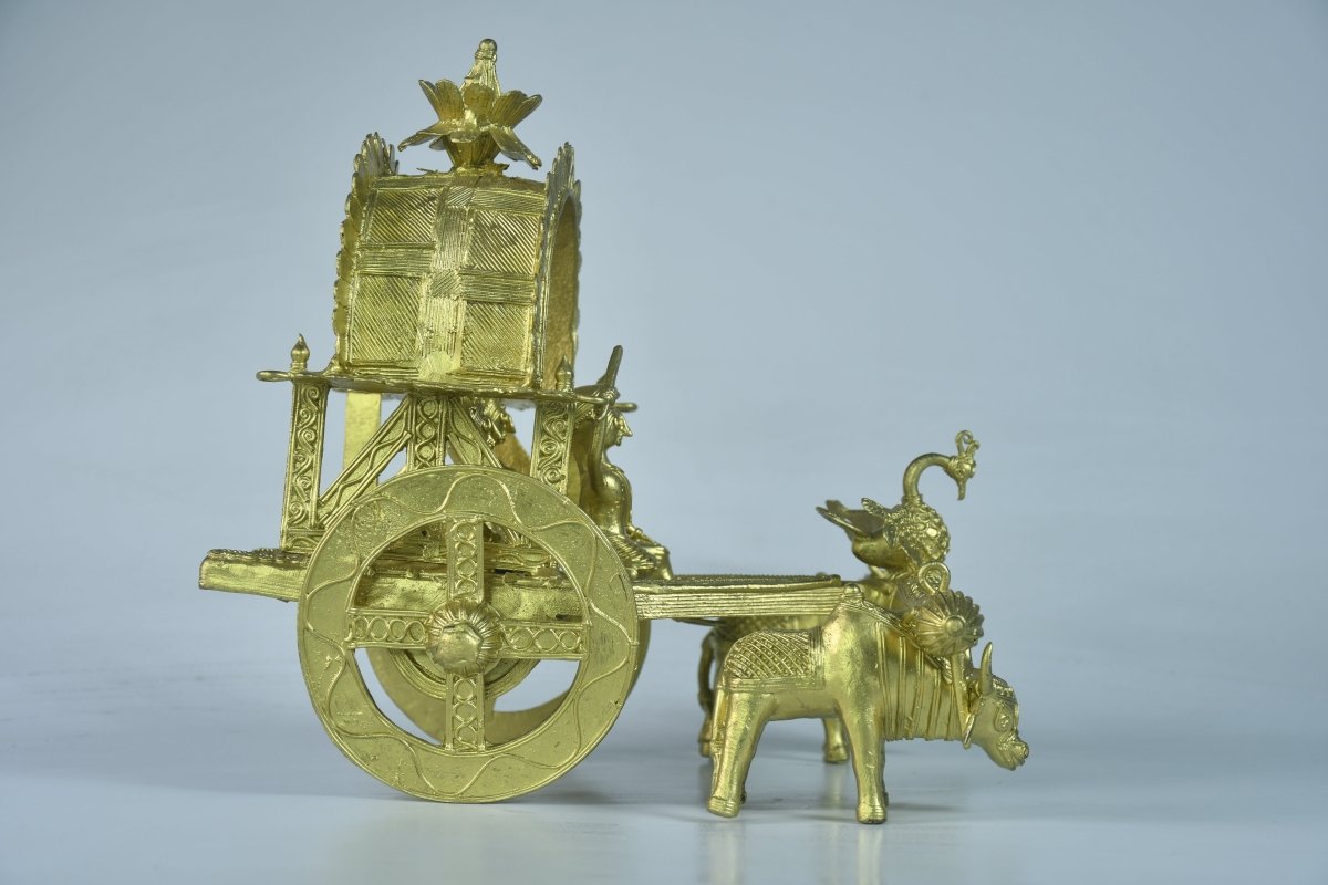 Large Dhokra Craft - Cow Cart Brass Decor