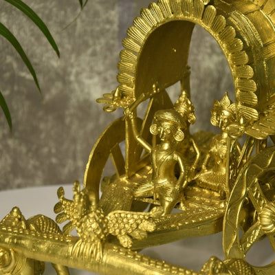 Large Dhokra Craft - Cow Cart Brass Decor