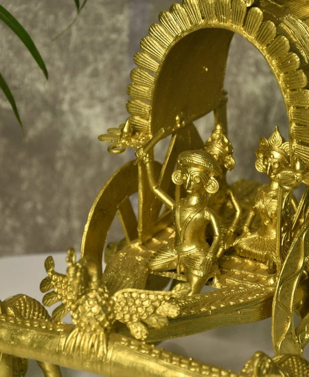 Large Dhokra Craft - Cow Cart Brass Decor