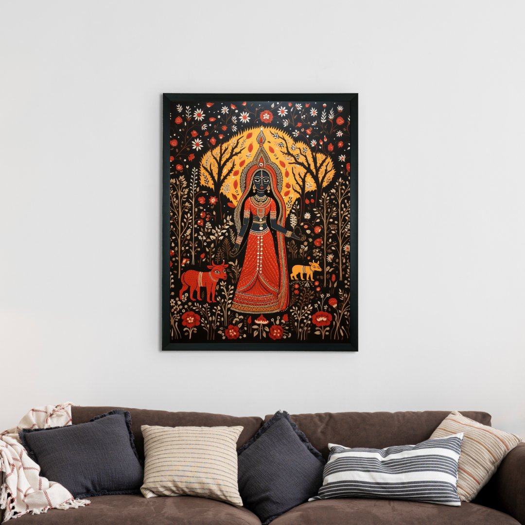 Mythical Black Orange Woman: Artisan Canvas Wall Decor -Wall painting-Chitran by sowpeace-Mythical Black Orange Woman: Artisan Canvas Wall Decor-CH-WRT-MBOW-Sowpeace