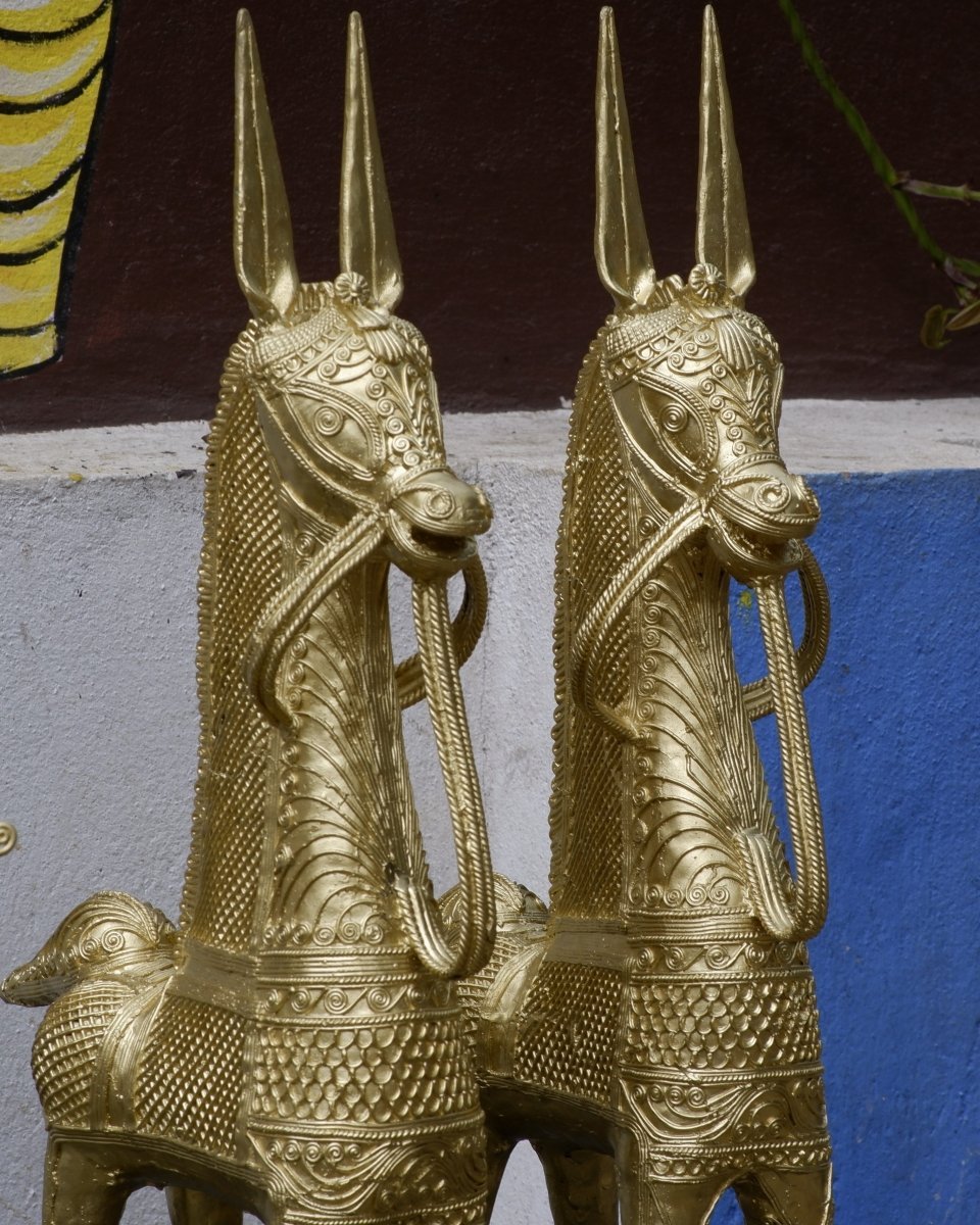 Pair of Majestic Brass Dhokra Horses: Premium Decor -Dhokra-Sowpeace-Pair of Majestic Brass Dhokra Horses: Premium Decor -Dhokra tabletop-Sowpeace-Pair of Majestic Brass Dhokra Horses: Premium Decor-Dok-LMTD-TT-LDHS-Sowpeace-Dok-LMTD-TT-LDHS-Sowpeace