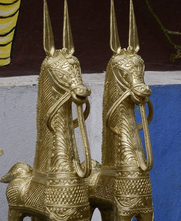 Dhokra Horses: Majestic Pair Tabletop Decor — alternate view