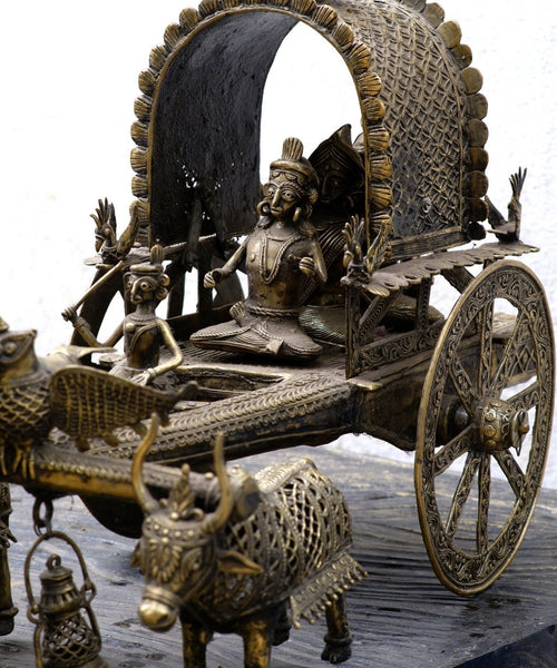 Premium Brass Dhokra Cow Cart Home Decor