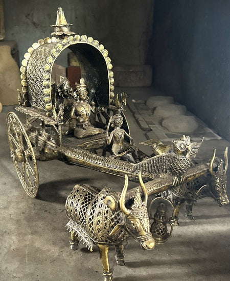 Premium Brass Dhokra Cow Cart Home Decor