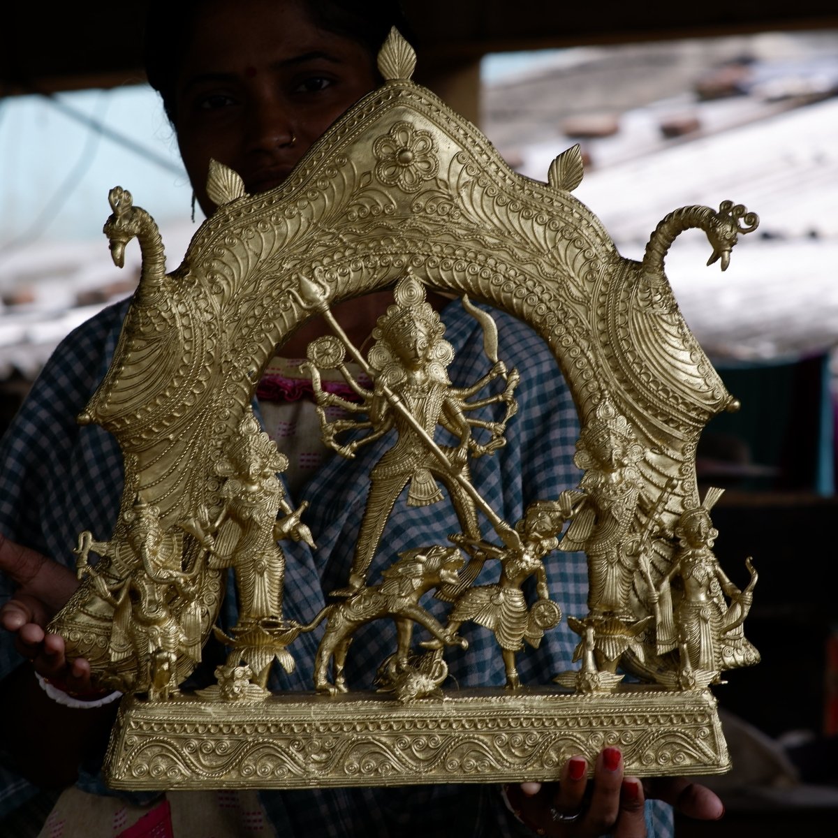 Premium Dhokra Durga Sculpture  Artisan Brass Home Decor