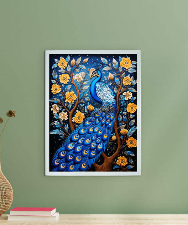Sowpeace Serenity: Handcrafted Peacock's Tranquil Aura – Premium Indian-Inspired Canvas Art for Elegant Home Decor — main view
