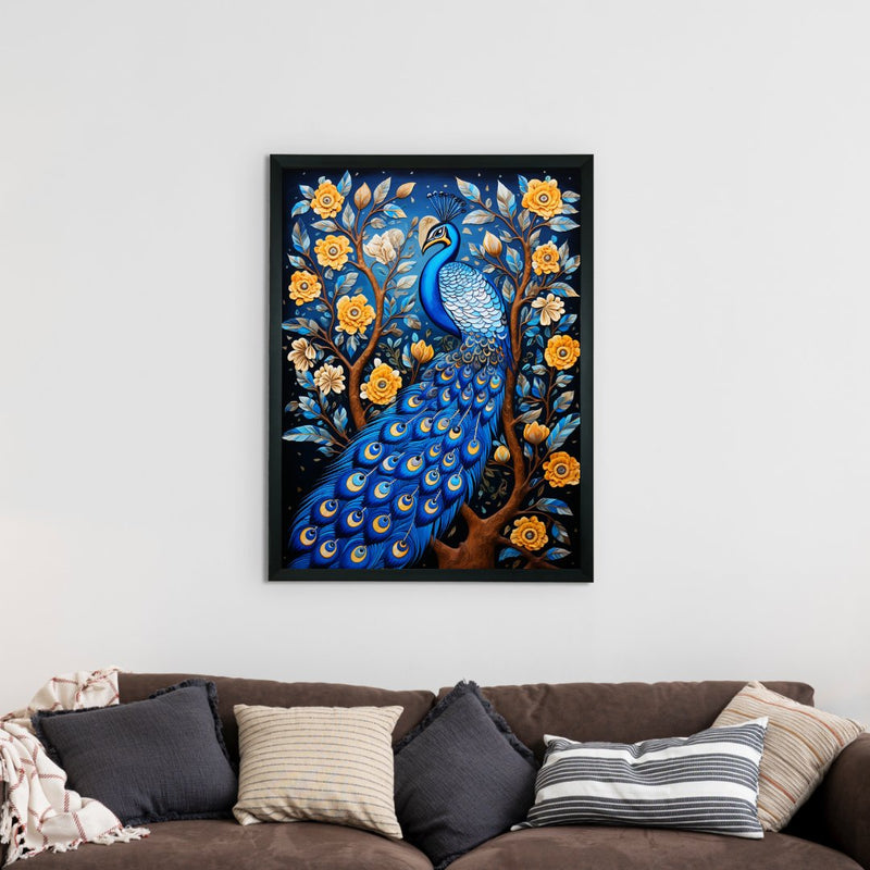 Sowpeace Serenity: Handcrafted Peacock's Tranquil Aura – Premium Indian-Inspired Canvas Art for Elegant Home Decor – view 2