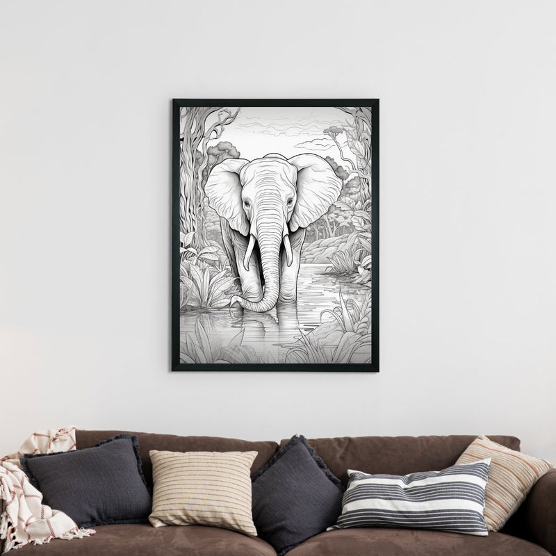 Jungle Symphony: Handcrafted Line Art Elephant Canvas – Premium Indian-Inspired Wall Art for Modern Home Decoration – view 2