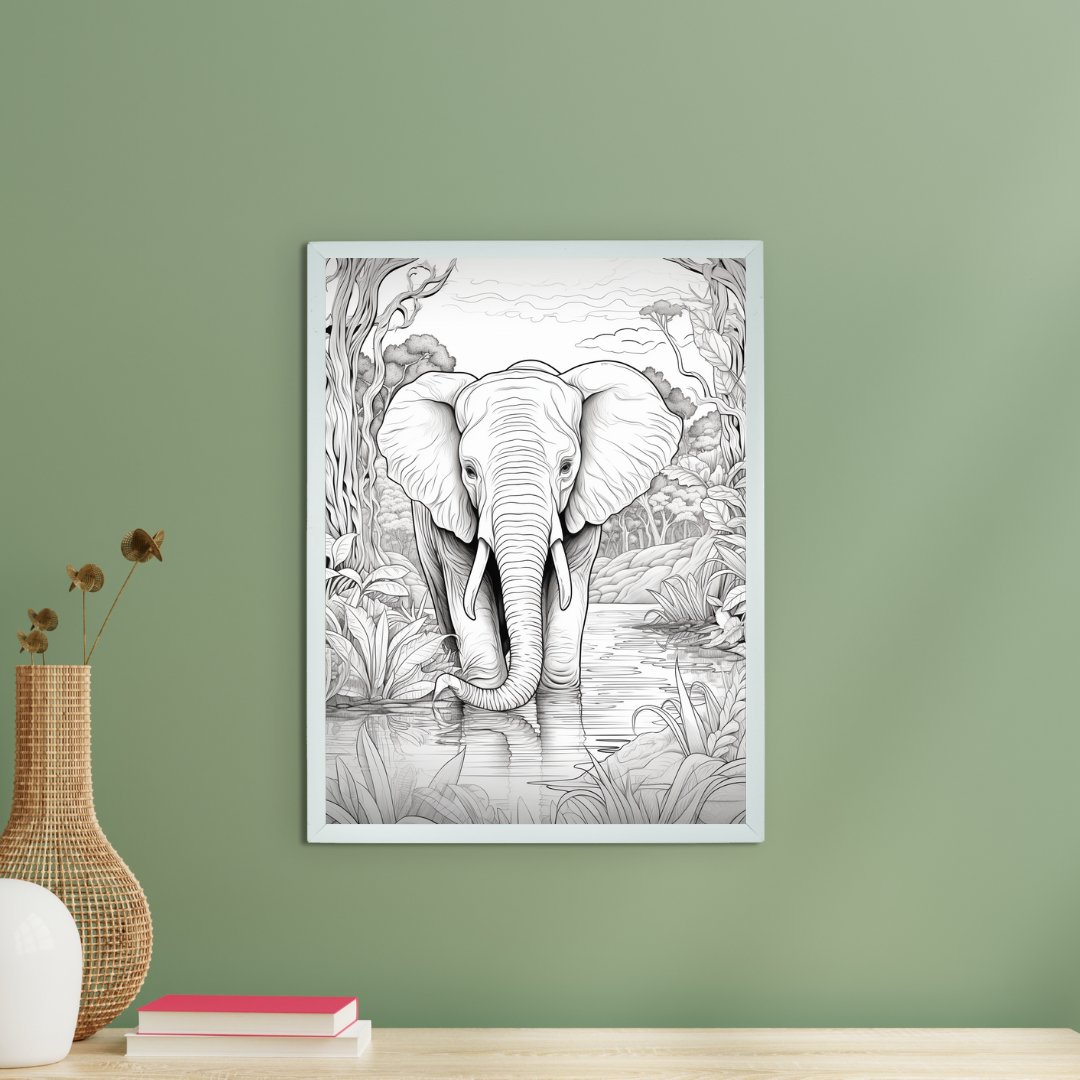 Jungle Symphony: Handcrafted Line Art Elephant Canvas – Premium Indian-Inspired Wall Art for Modern Home Decoration