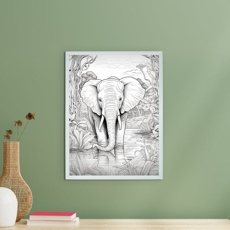 Jungle Symphony: Handcrafted Line Art Elephant Canvas – Premium Indian-Inspired Wall Art for Modern Home Decoration – view 1