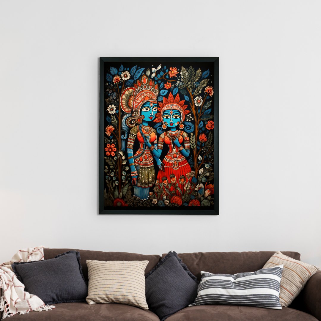 Sowpeace Serenity: Handcrafted Krishna & Radha's Bliss – Premium Indian-Inspired Canvas Wall Print for Spiritual Home Decor