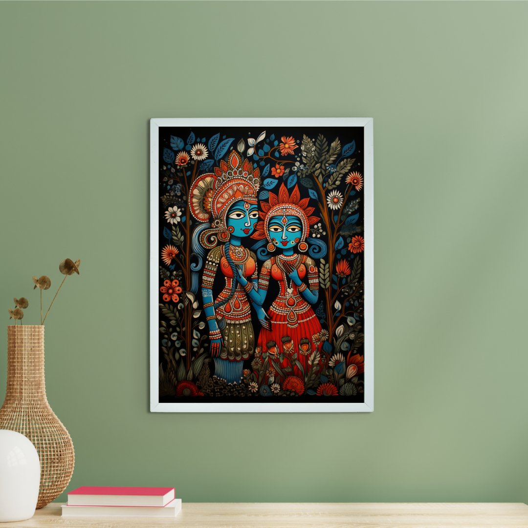 Sowpeace Serenity: Handcrafted Krishna & Radha's Bliss – Premium Indian-Inspired Canvas Wall Print for Spiritual Home Decor