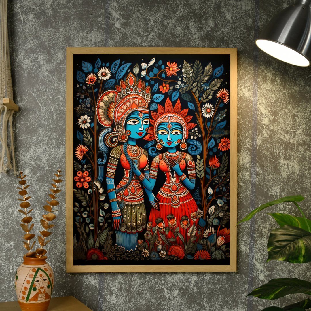 Sowpeace Serenity: Handcrafted Krishna & Radha's Bliss – Premium Indian-Inspired Canvas Wall Print for Spiritual Home Decor