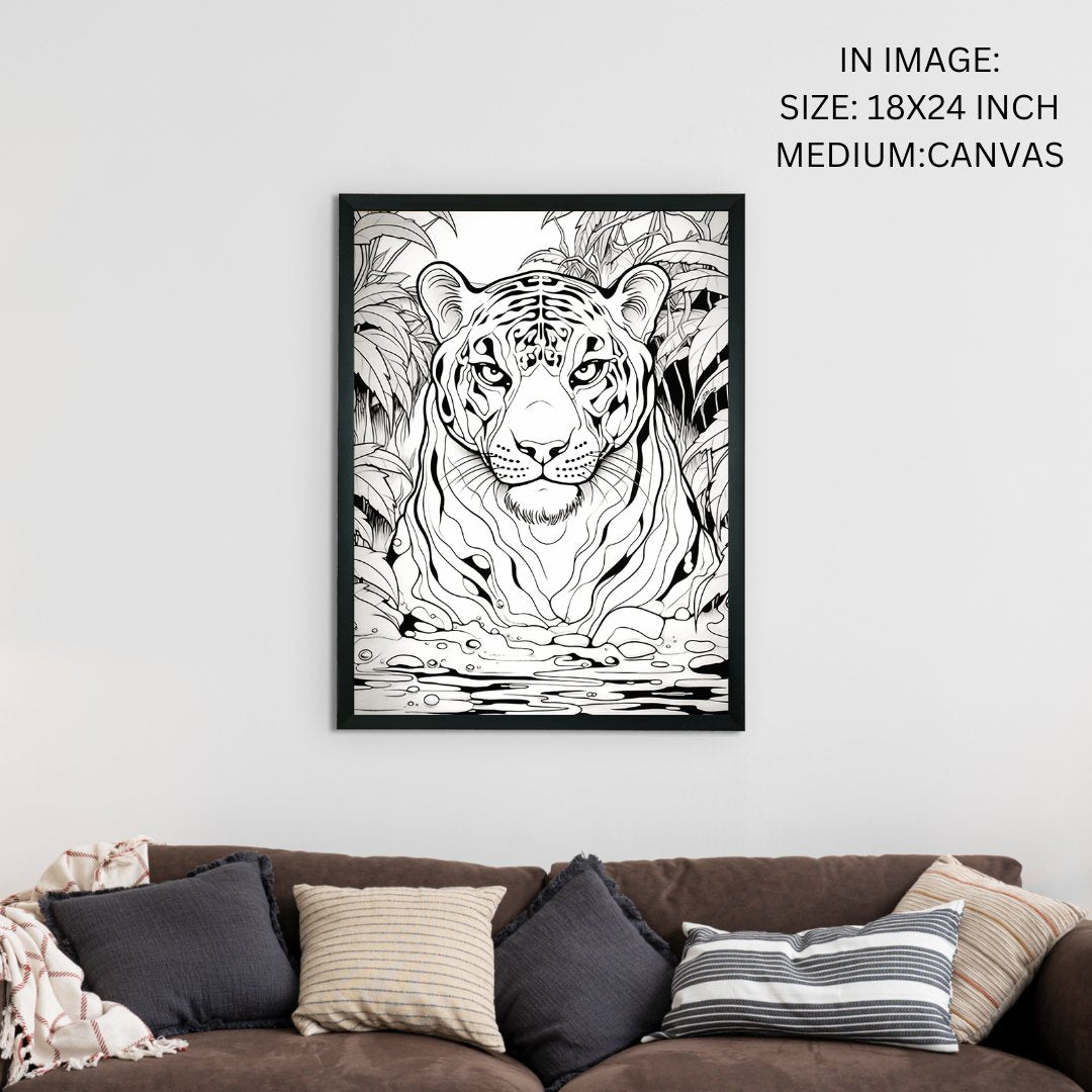 Stripes of Serenity: Sowpeace Handcrafted Tiger Wall Art – Premium Indian-Inspired Canvas Print for Elegant Home Decor