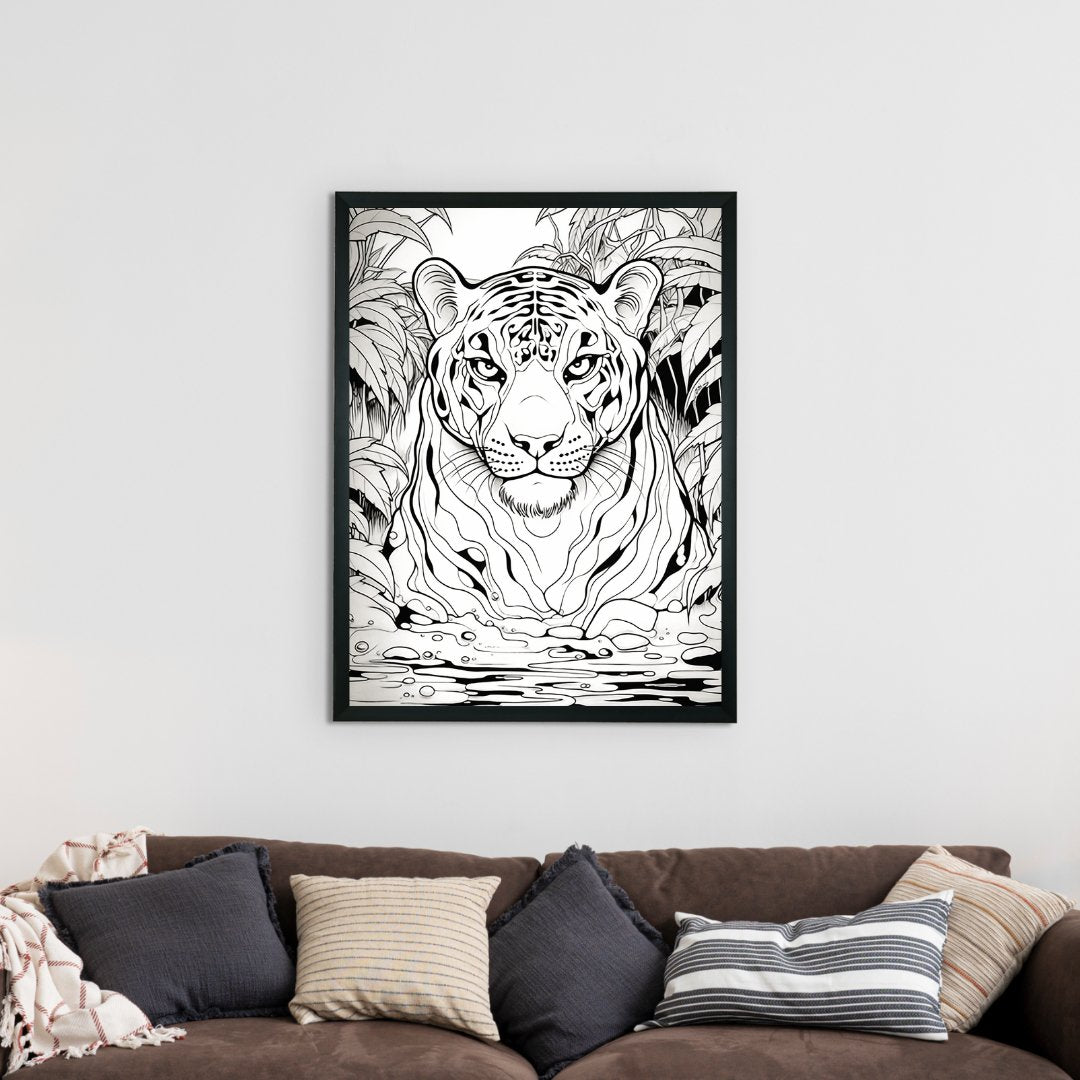 Stripes of Serenity: Sowpeace Handcrafted Tiger Wall Art – Premium Indian-Inspired Canvas Print for Elegant Home Decor