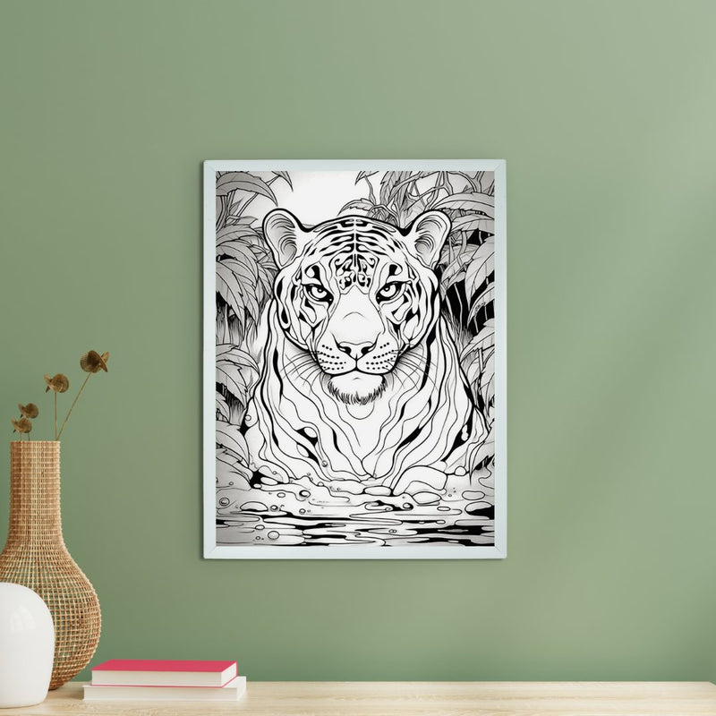 Stripes of Serenity: Sowpeace Handcrafted Tiger Wall Art – Premium Indian-Inspired Canvas Print for Elegant Home Decor – view 1