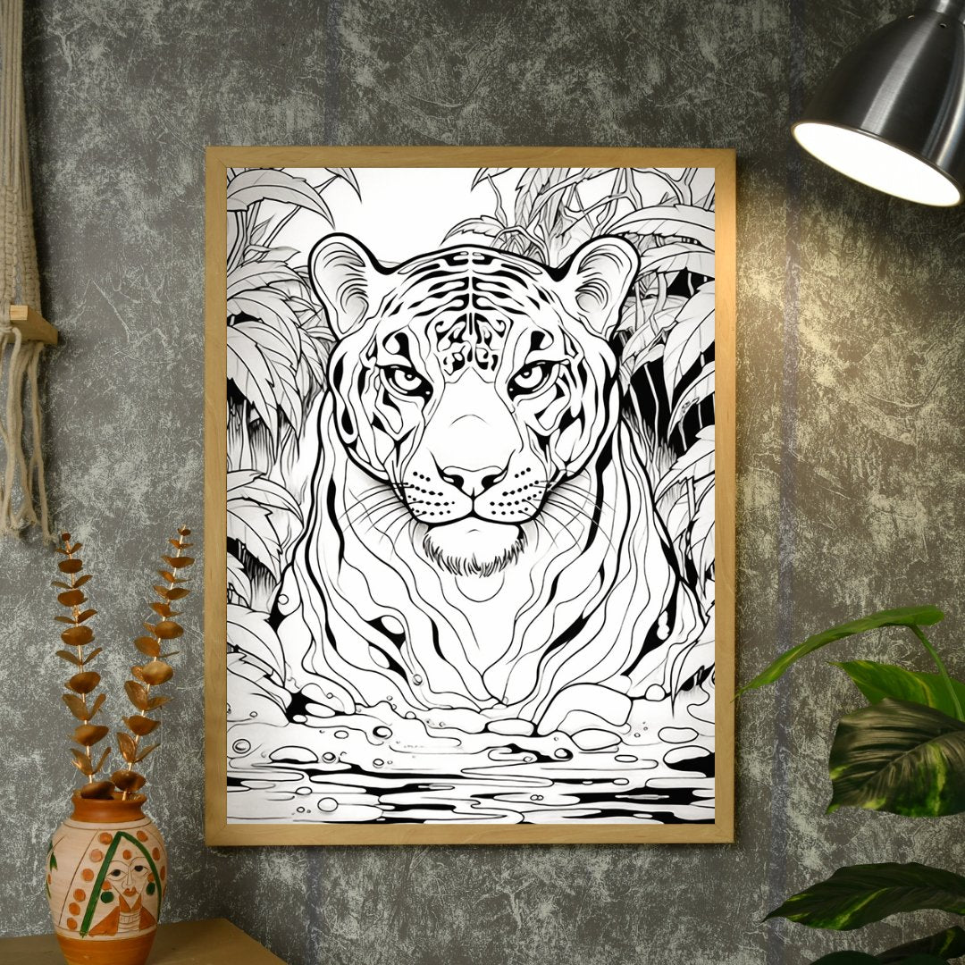 Stripes of Serenity: Sowpeace Handcrafted Tiger Wall Art – Premium Indian-Inspired Canvas Print for Elegant Home Decor