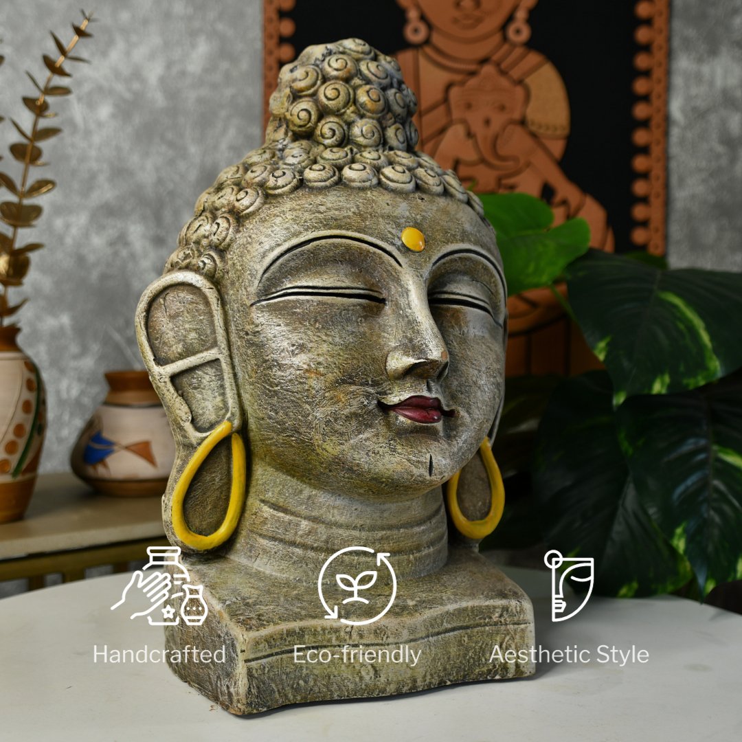 Sowpeace Large Terracotta Buddha Head: Artisan Tabletop Decor