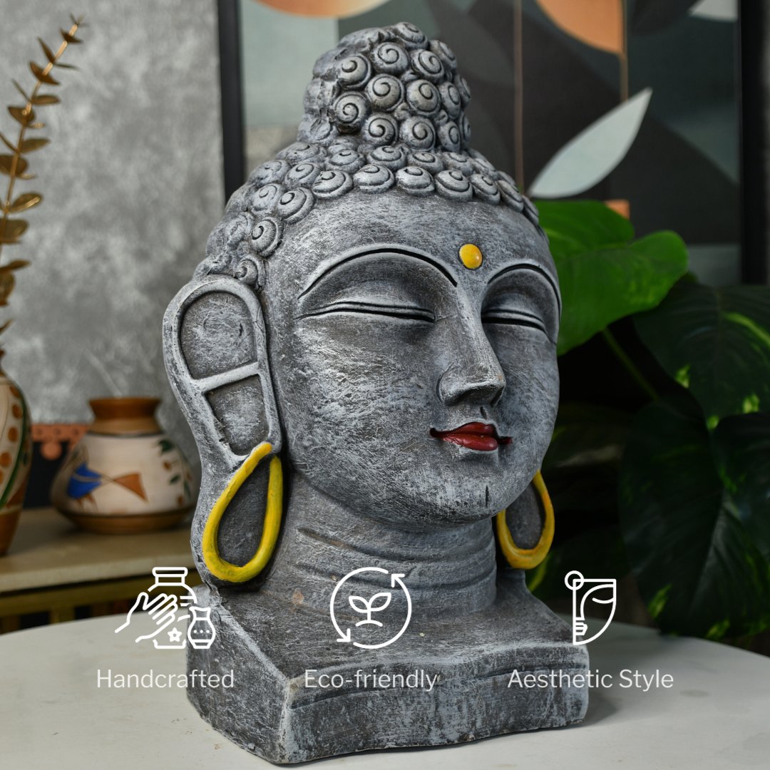 Sowpeace Large Terracotta Buddha Head: Artisan Tabletop Decor