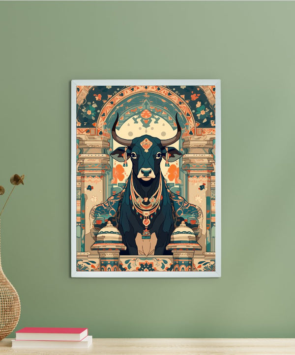 Sowpeace's Handcrafted Pichwai Cow Art with Hindu Mythology – Premium Indian-Inspired Canvas Wall Print for Traditional Home Decor — main view